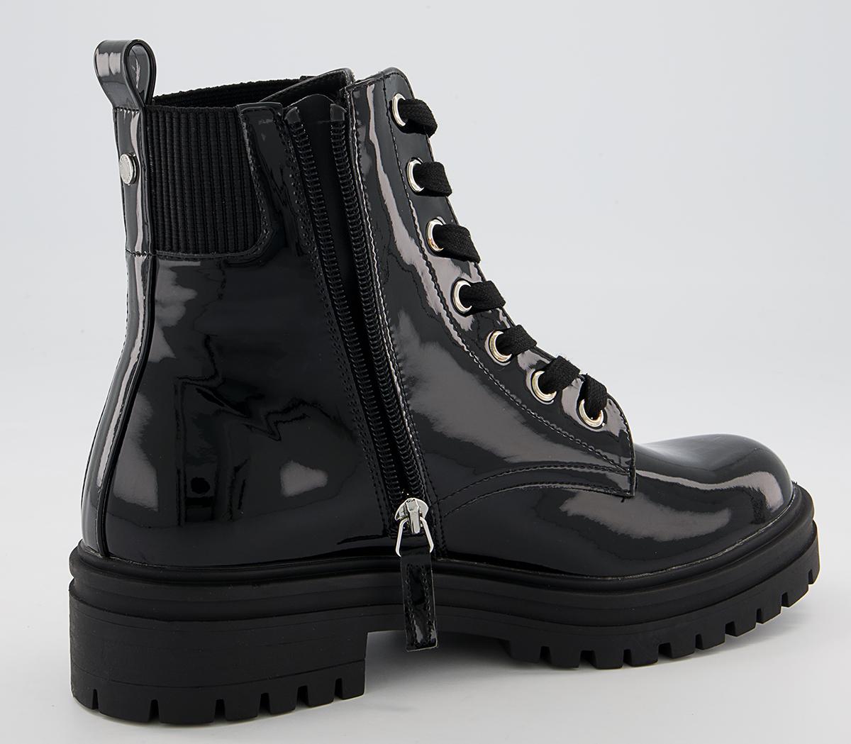 OFFICEAmira Patent Ribbed Elastic Lace Up Ankle BootsBlack Patent