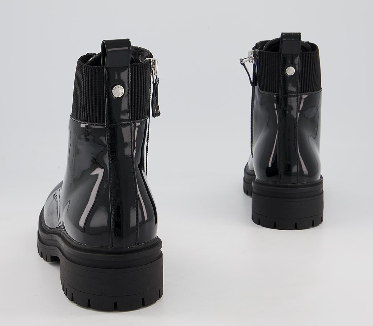 OFFICEAmira Patent Ribbed Elastic Lace Up Ankle BootsBlack Patent