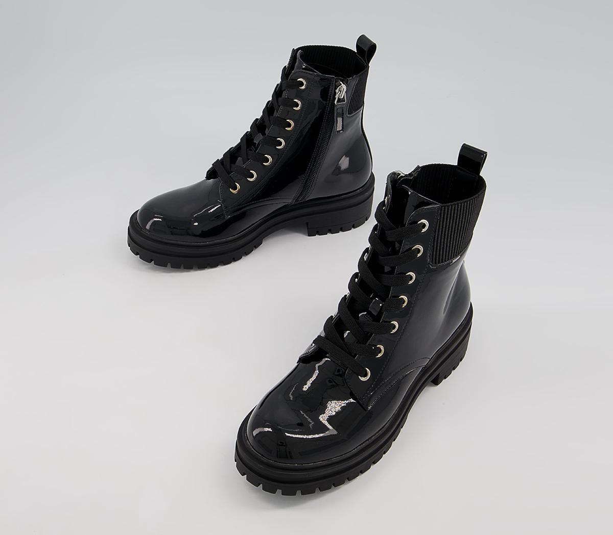 OFFICEAmira Patent Ribbed Elastic Lace Up Ankle Boots OFFICEAmira Patent Ribbed Elastic Lace Up Ankle BootsBlack Patent