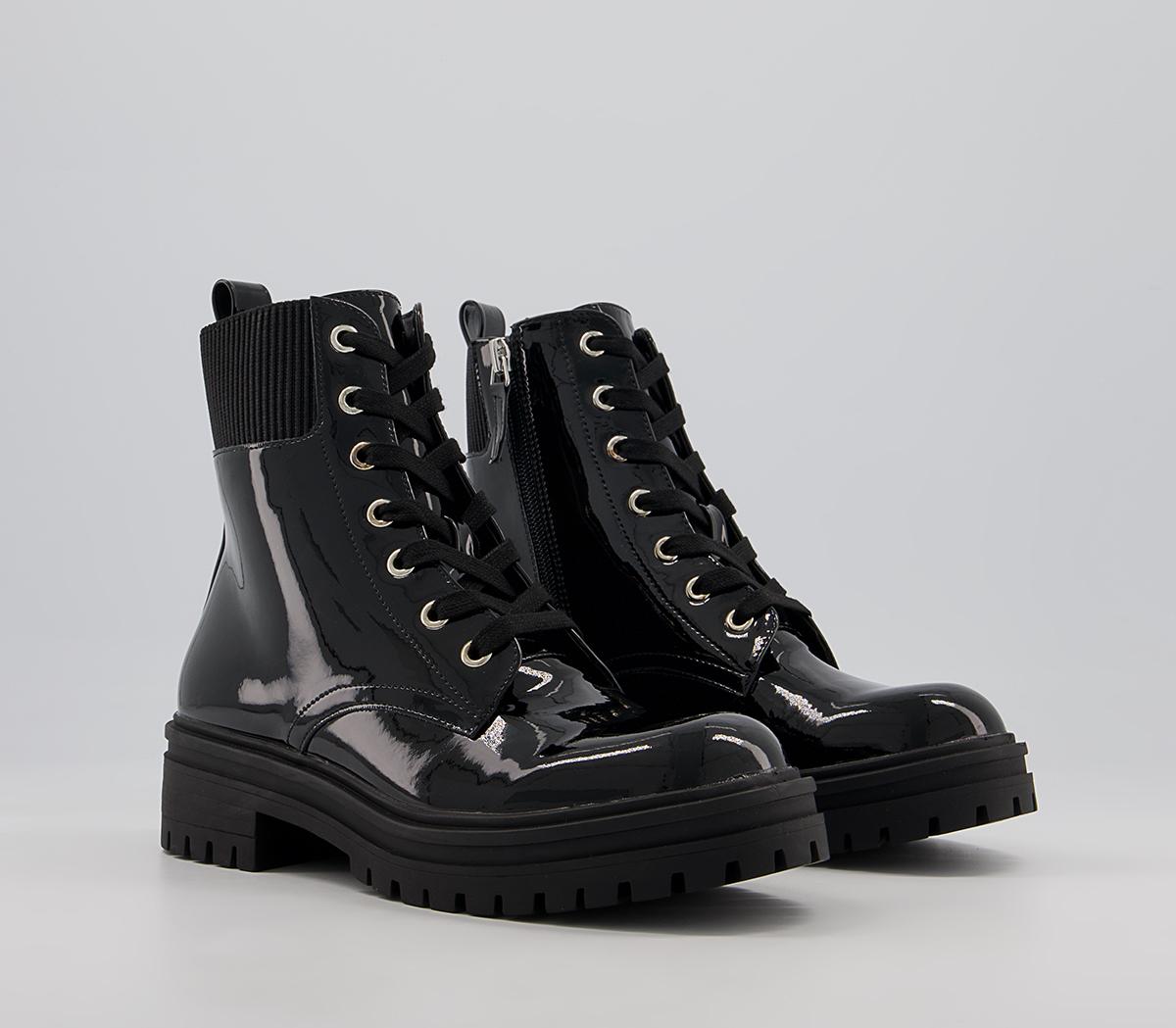 OFFICEAmira Patent Ribbed Elastic Lace Up Ankle Boots OFFICEAmira Patent Ribbed Elastic Lace Up Ankle BootsBlack Patent