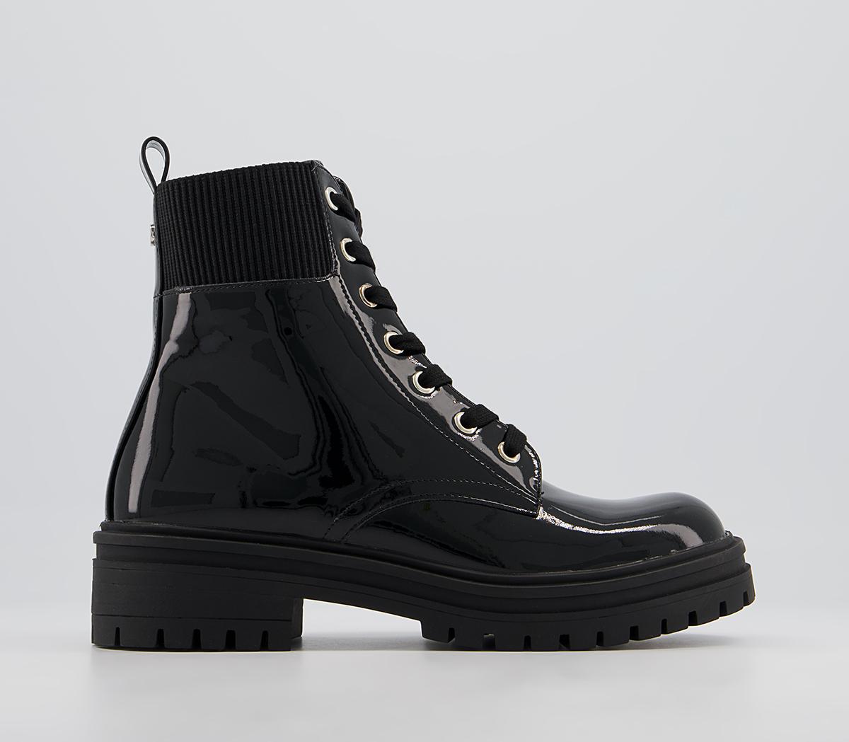 OFFICEAmira Patent Ribbed Elastic Lace Up Ankle BootsBlack Patent