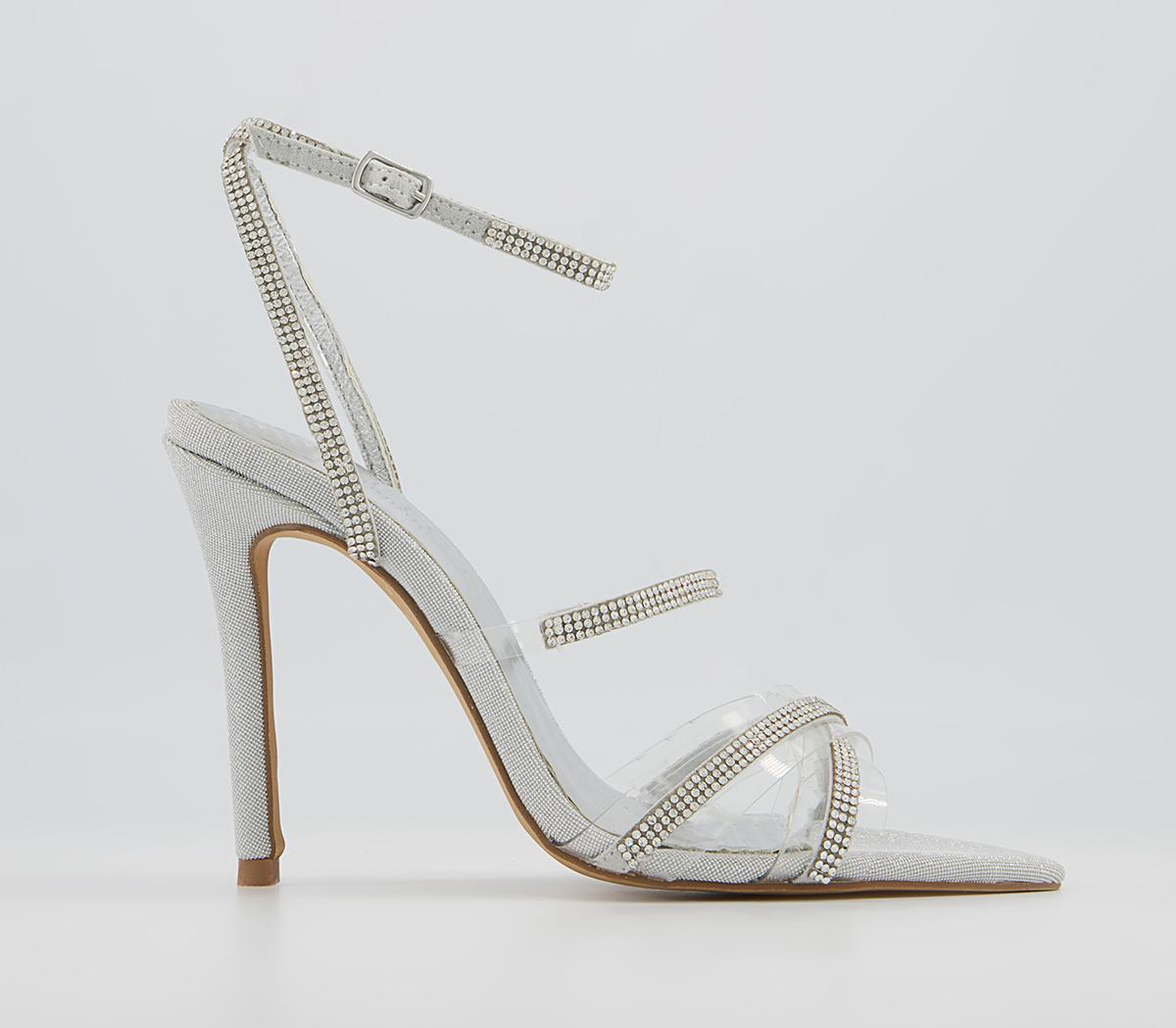 Office Hilliard Strappy Stiletto High Heeled Sandals Office Hilliard Strappy Stiletto High Heeled Sandals Silver Clear