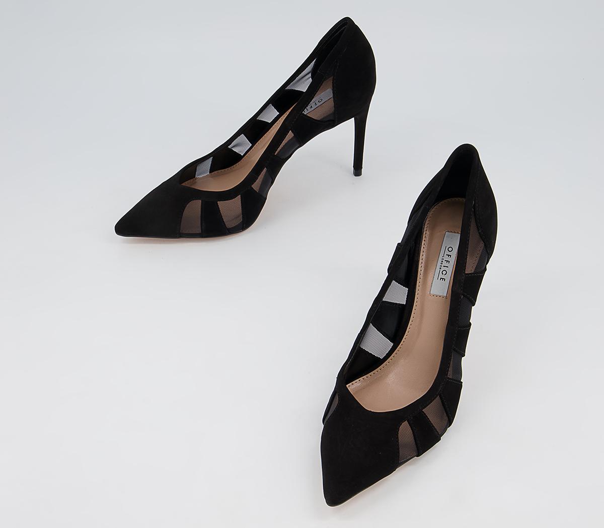 Office Marian Mesh Detail Pointed Court Stiletto Heels Office Marian Mesh Detail Pointed Court Stiletto Heels Black Suede Mesh Mix
