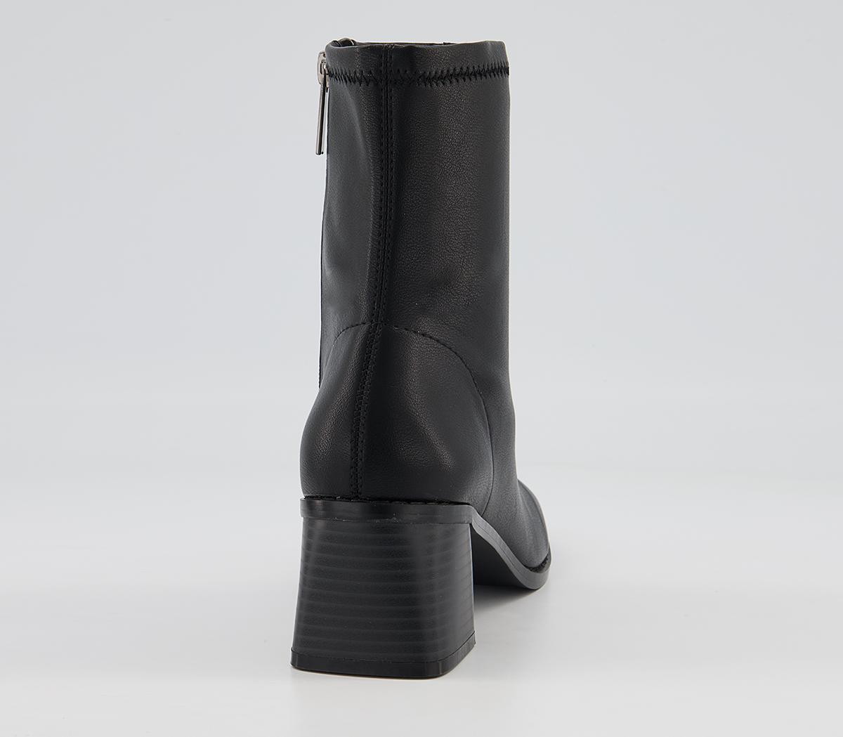 Office Adelina Square Toe Block Heeled Sock Ankle Boots Office Adelina Square Toe Block Heeled Sock Ankle Boots Black Stretch
