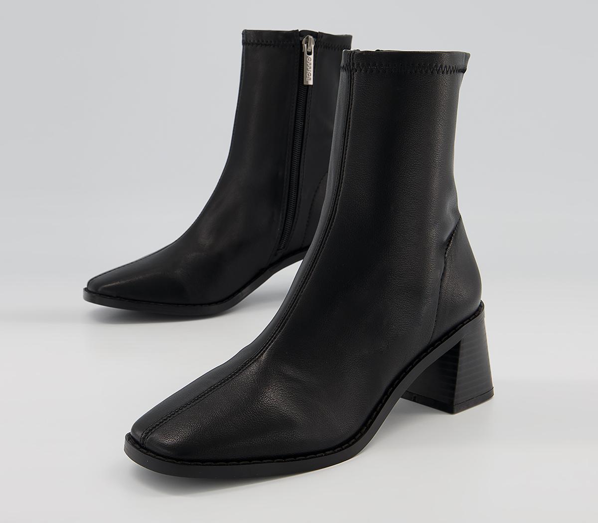 Office Adelina Square Toe Block Heeled Sock Ankle Boots Office Adelina Square Toe Block Heeled Sock Ankle Boots Black Stretch
