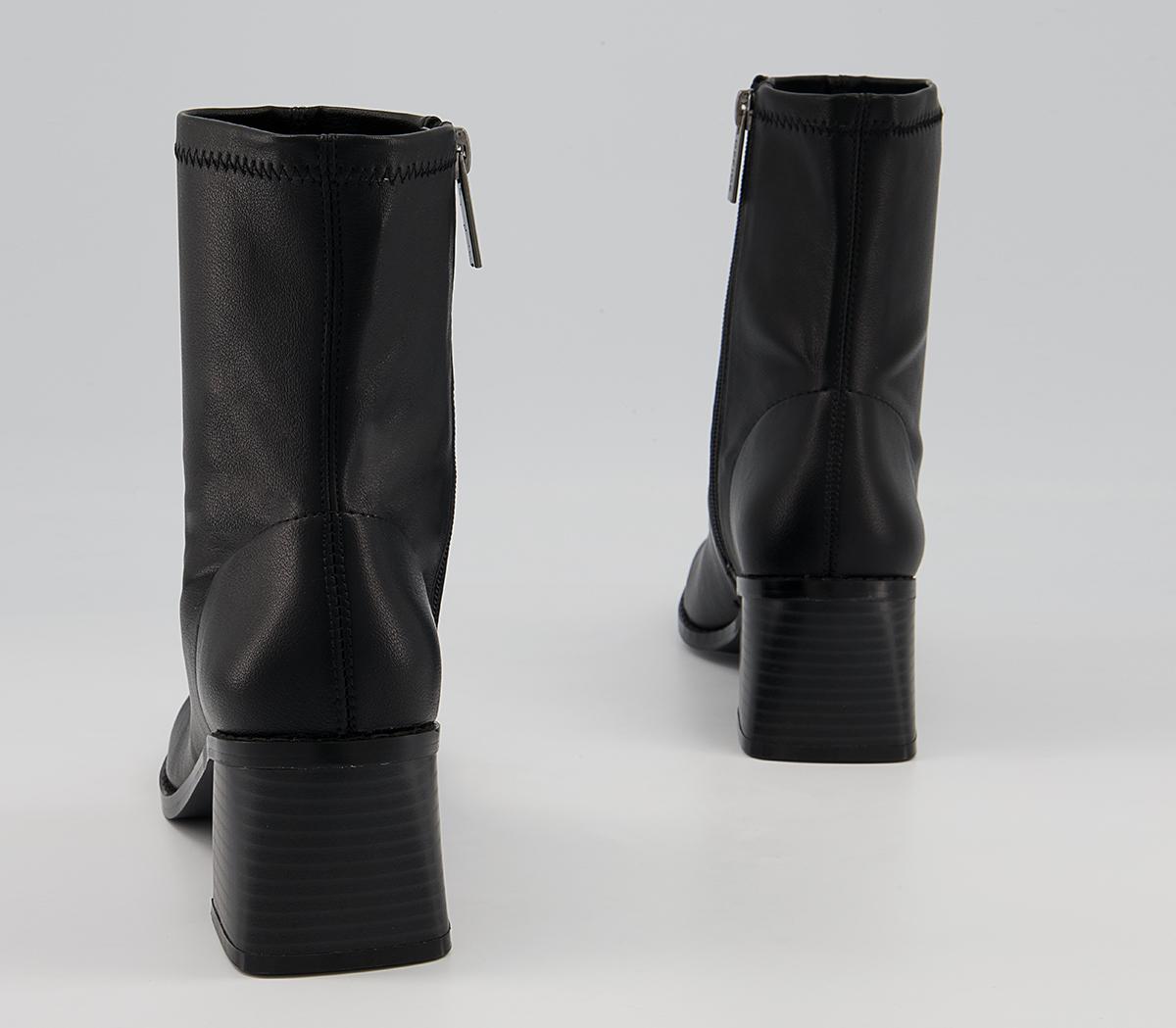 Office Adelina Square Toe Block Heeled Sock Ankle Boots Office Adelina Square Toe Block Heeled Sock Ankle Boots Black Stretch