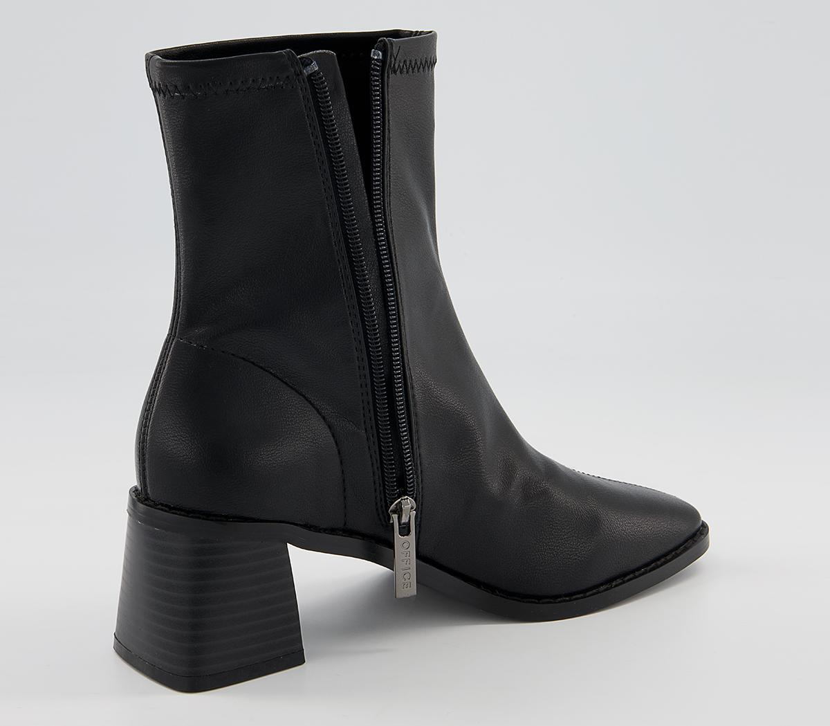 Office Adelina Square Toe Block Heeled Sock Ankle Boots Office Adelina Square Toe Block Heeled Sock Ankle Boots Black Stretch