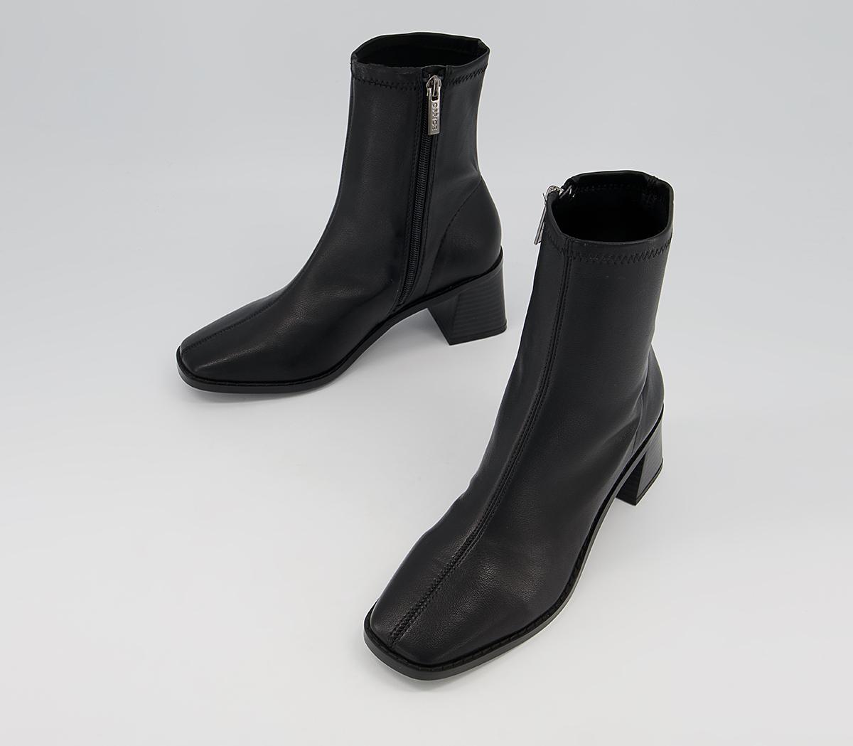 Office Adelina Square Toe Block Heeled Sock Ankle Boots Office Adelina Square Toe Block Heeled Sock Ankle Boots Black Stretch