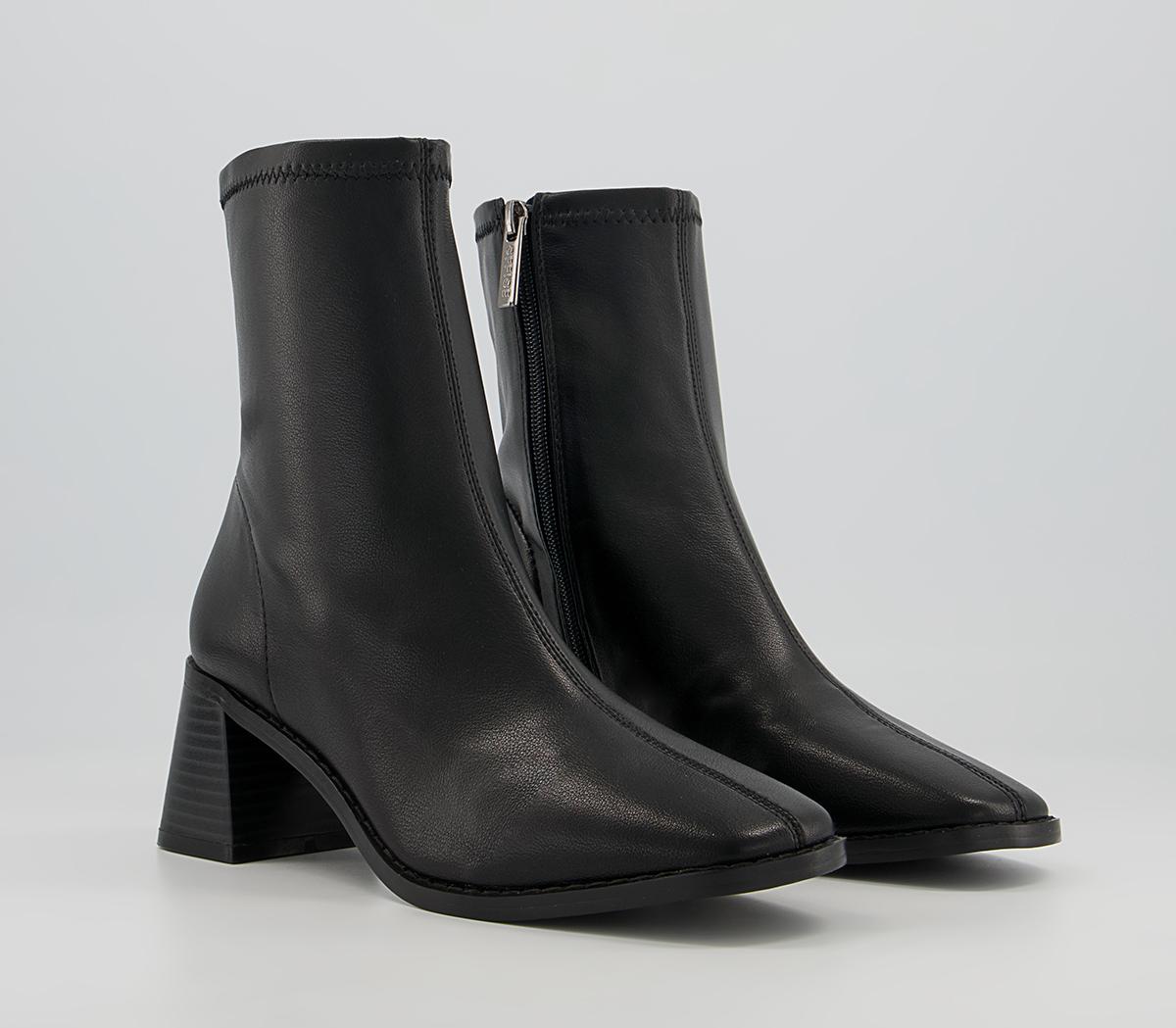 Office Adelina Square Toe Block Heeled Sock Ankle Boots Office Adelina Square Toe Block Heeled Sock Ankle Boots Black Stretch