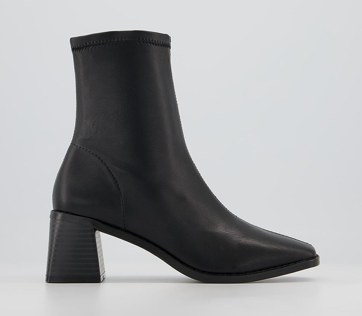 Office Adelina Square Toe Block Heeled Sock Ankle Boots Office Adelina Square Toe Block Heeled Sock Ankle Boots Black Stretch