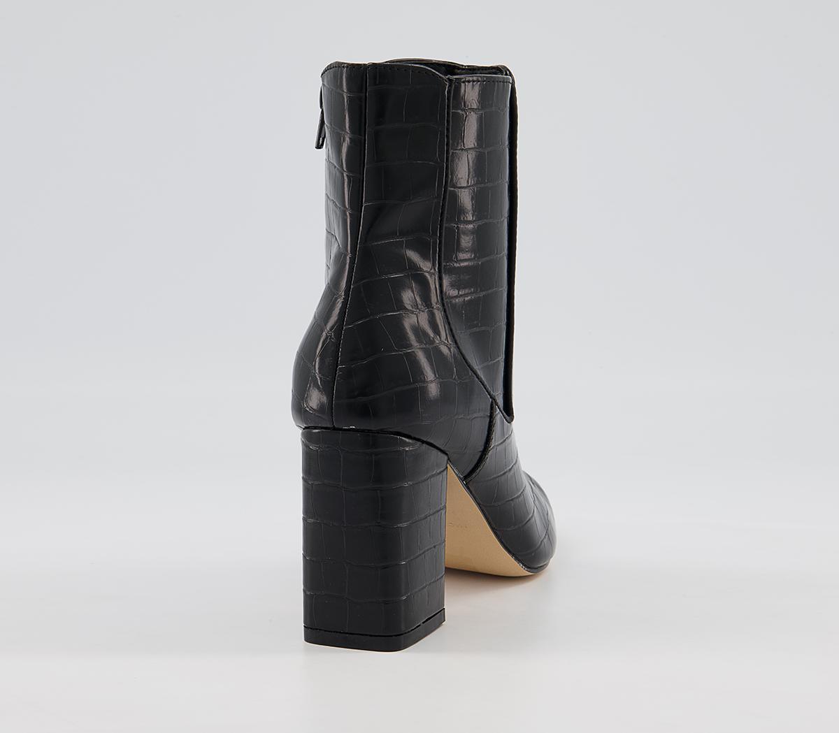 Office Ankara Point Block Heel Boots Office Ankara Point Block Heel Boots Black Croc