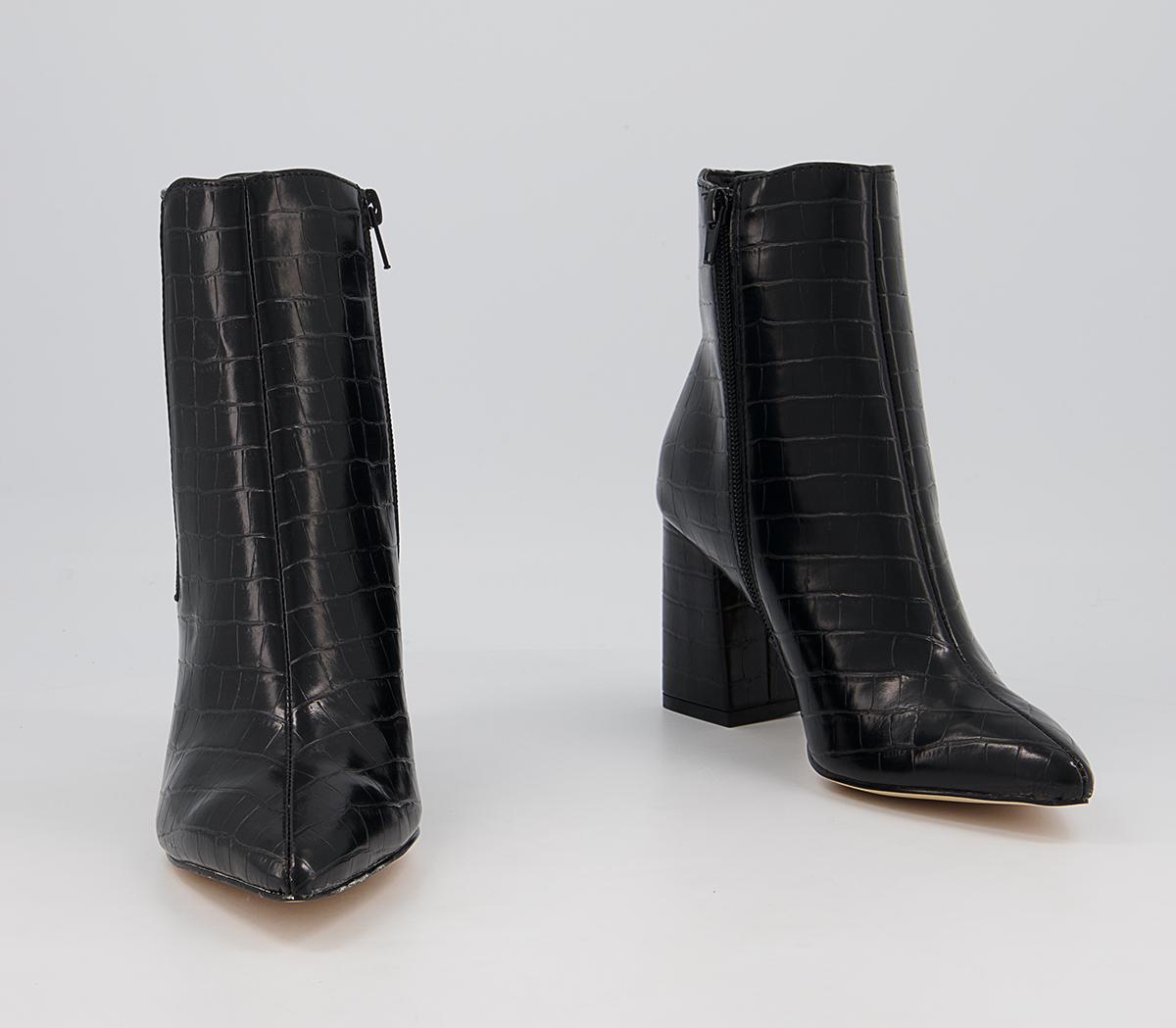 Office Ankara Point Block Heel Boots Office Ankara Point Block Heel Boots Black Croc