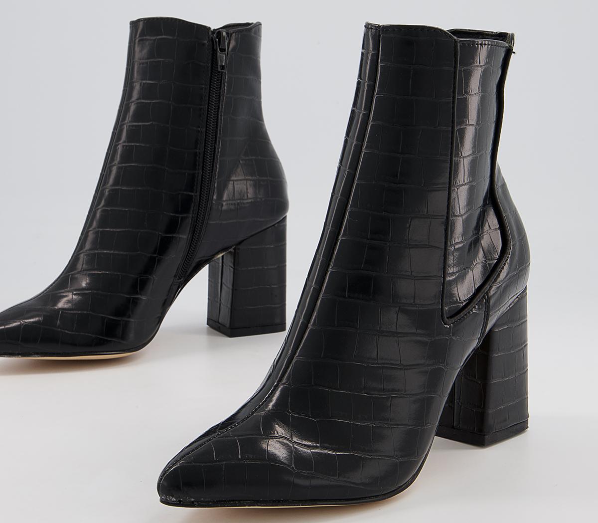 Office Ankara Point Block Heel Boots Office Ankara Point Block Heel Boots Black Croc