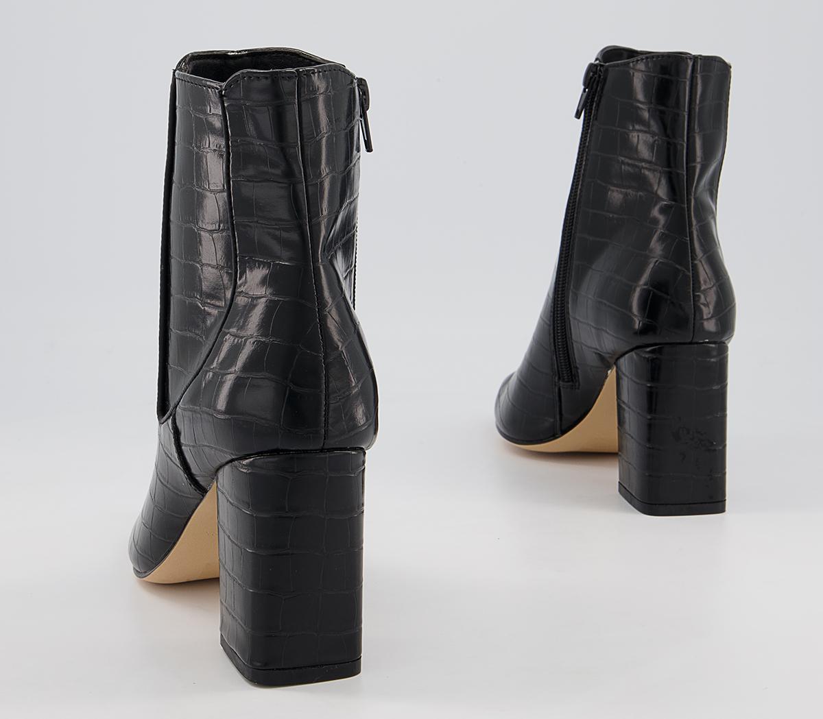 Office Ankara Point Block Heel Boots Office Ankara Point Block Heel Boots Black Croc