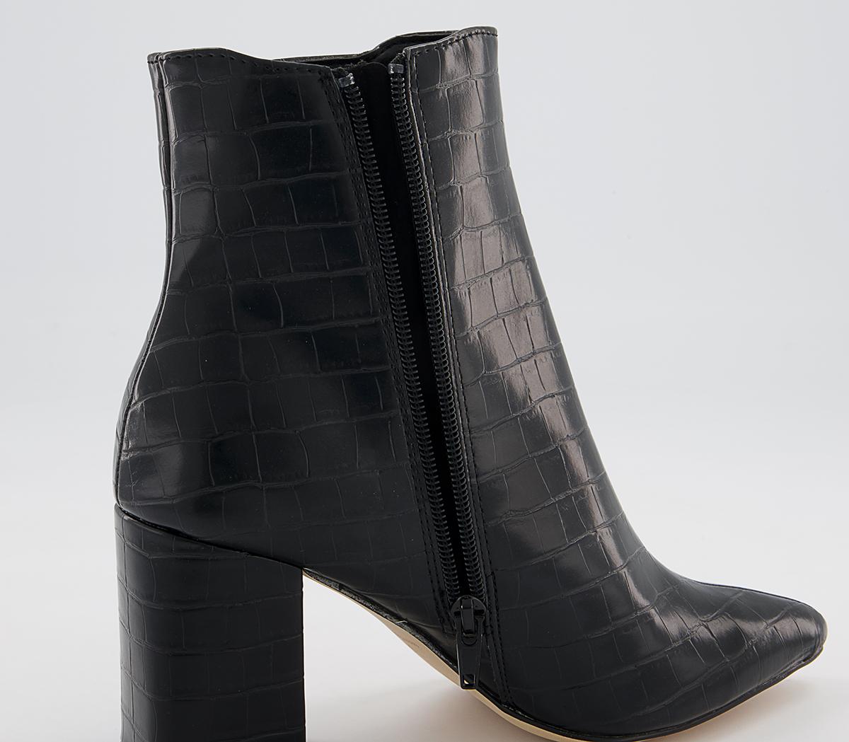 Office Ankara Point Block Heel Boots Office Ankara Point Block Heel Boots Black Croc