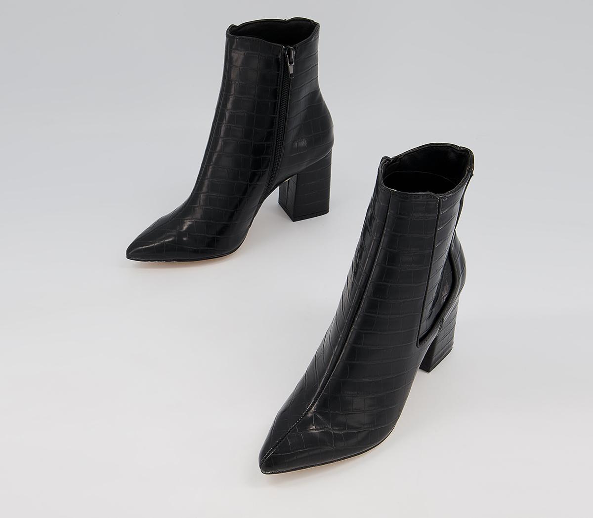 Office Ankara Point Block Heel Boots Office Ankara Point Block Heel Boots Black Croc
