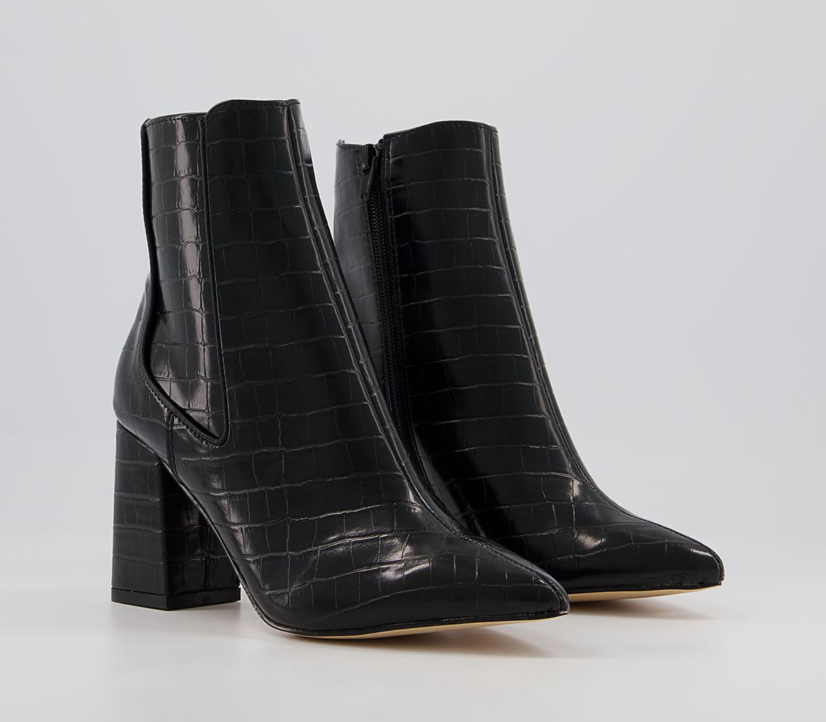 Office Ankara Point Block Heel Boots Office Ankara Point Block Heel Boots Black Croc