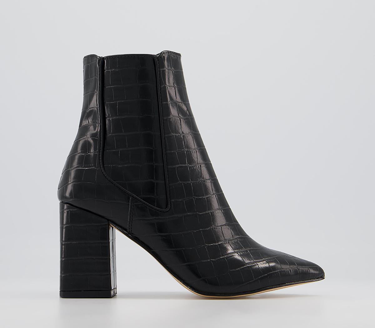 Office Ankara Point Block Heel Boots Office Ankara Point Block Heel Boots Black Croc