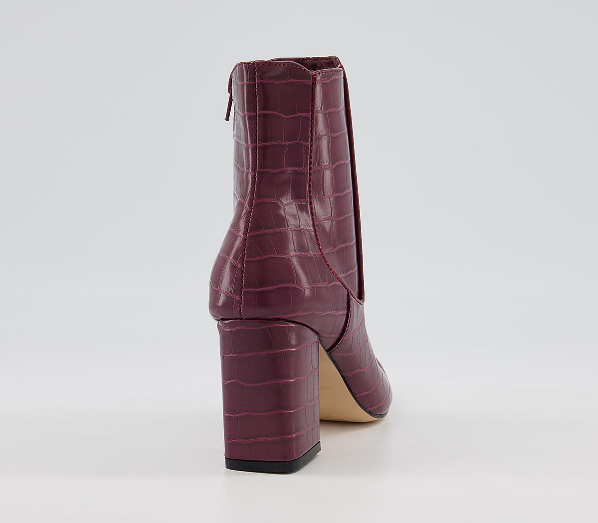 Office Ankara Point Block Heel Boots Office Ankara Point Block Heel Boots Oxblood Croc