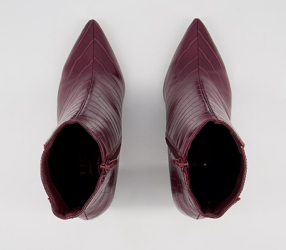 Office Ankara Point Block Heel Boots Office Ankara Point Block Heel Boots Oxblood Croc