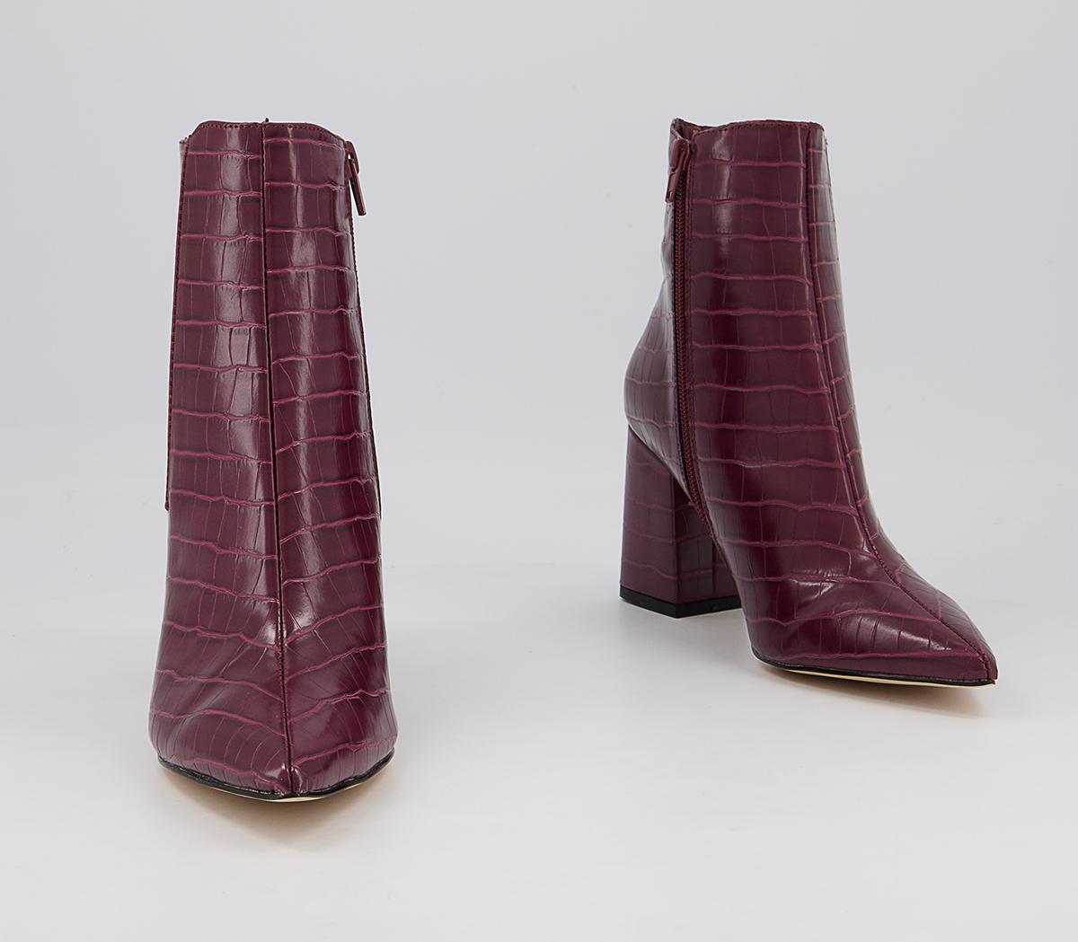 Office Ankara Point Block Heel Boots Office Ankara Point Block Heel Boots Oxblood Croc