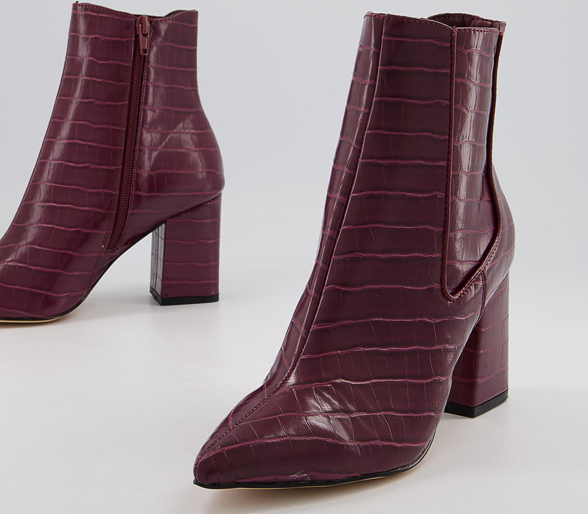 Office Ankara Point Block Heel Boots Office Ankara Point Block Heel Boots Oxblood Croc