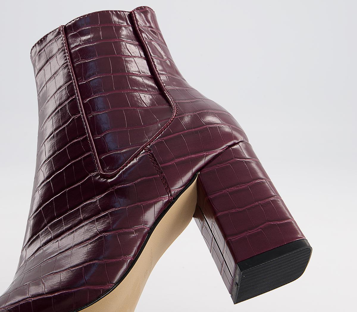 Office Ankara Point Block Heel Boots Office Ankara Point Block Heel Boots Oxblood Croc