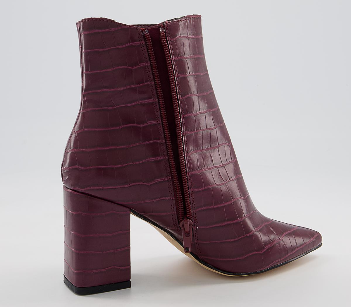Office Ankara Point Block Heel Boots Office Ankara Point Block Heel Boots Oxblood Croc
