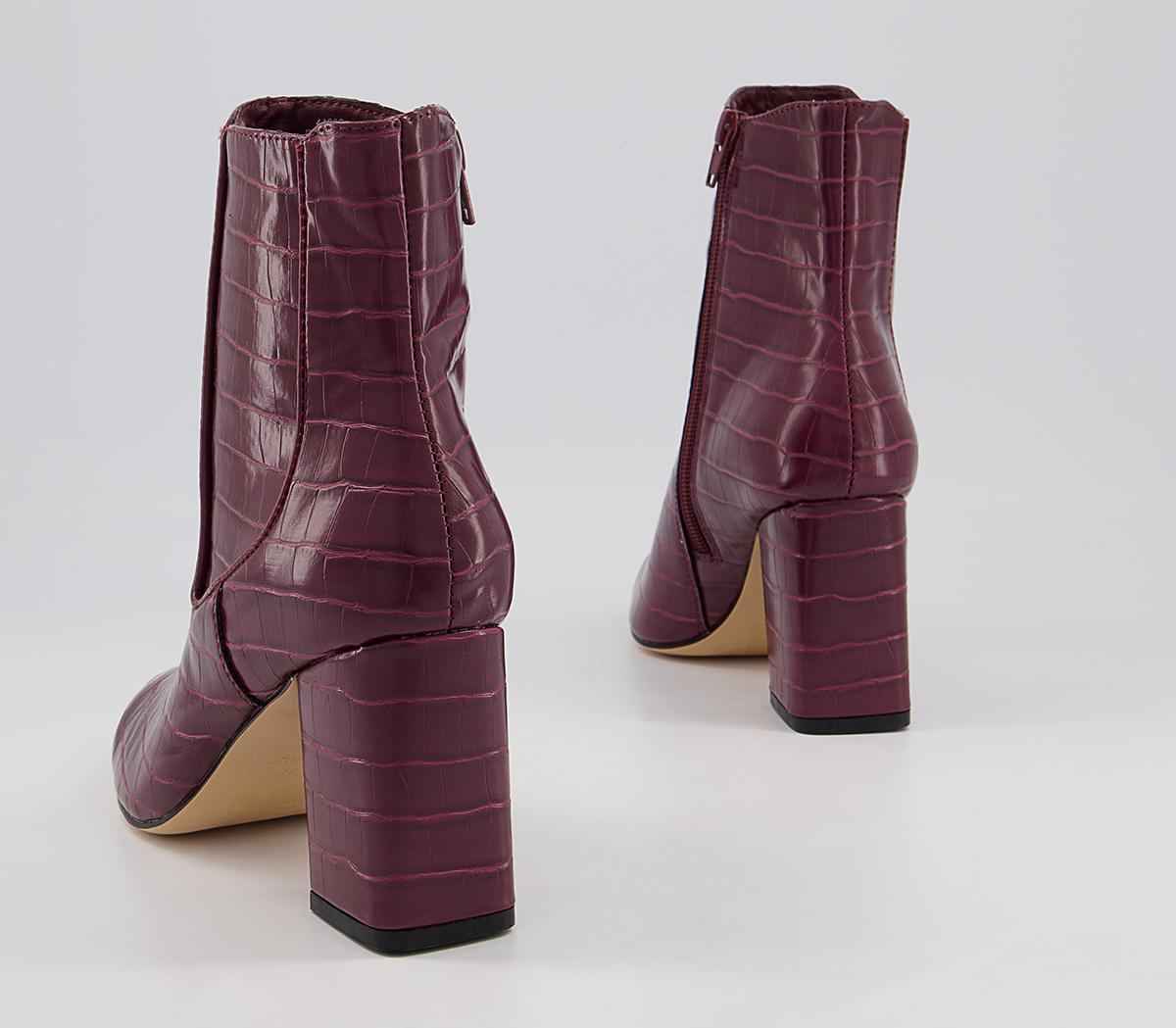Office Ankara Point Block Heel Boots Office Ankara Point Block Heel Boots Oxblood Croc