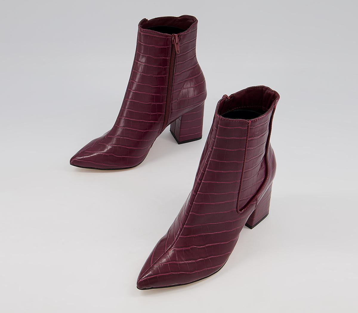 Office Ankara Point Block Heel Boots Office Ankara Point Block Heel Boots Oxblood Croc