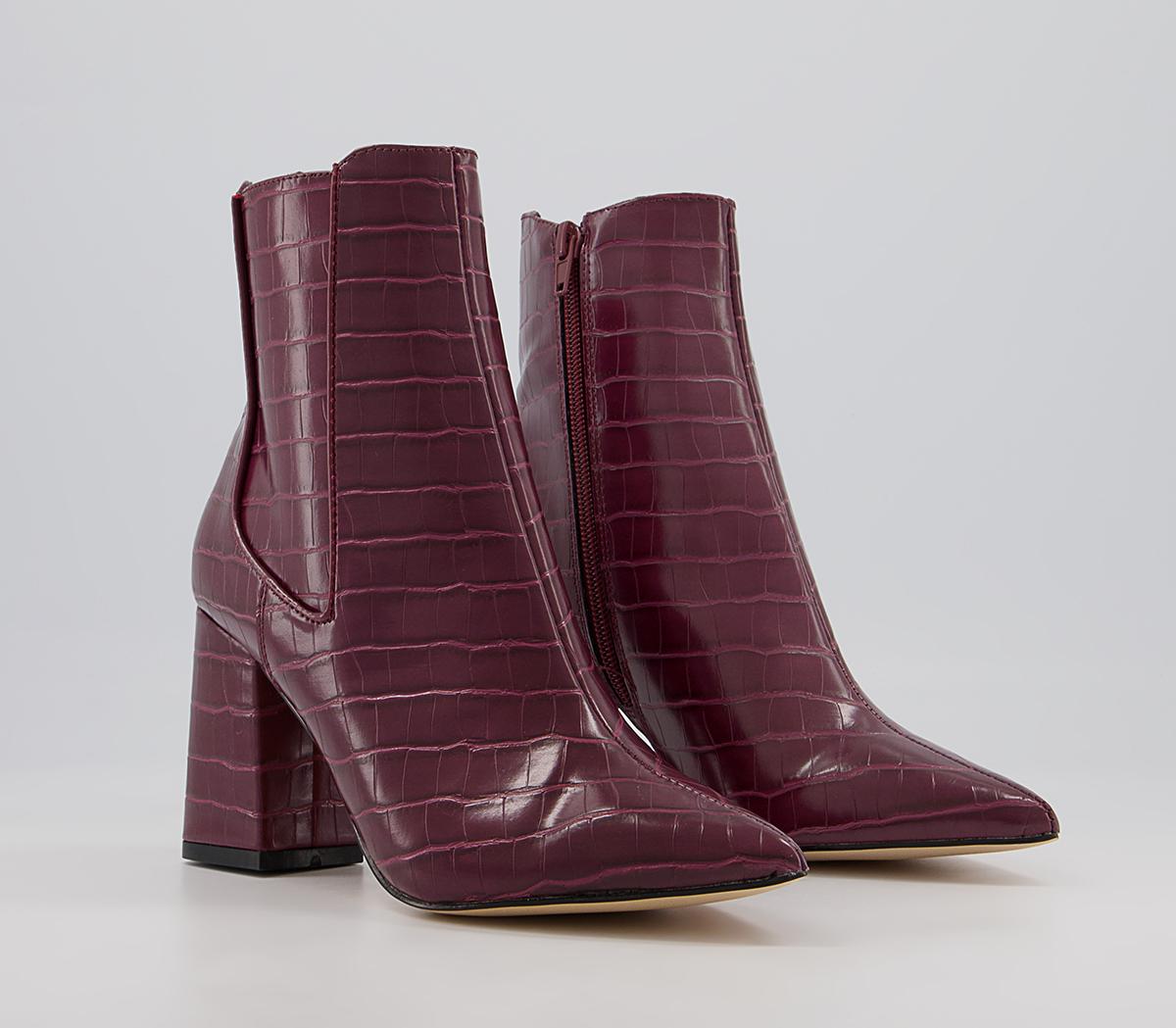 Office Ankara Point Block Heel Boots Office Ankara Point Block Heel Boots Oxblood Croc