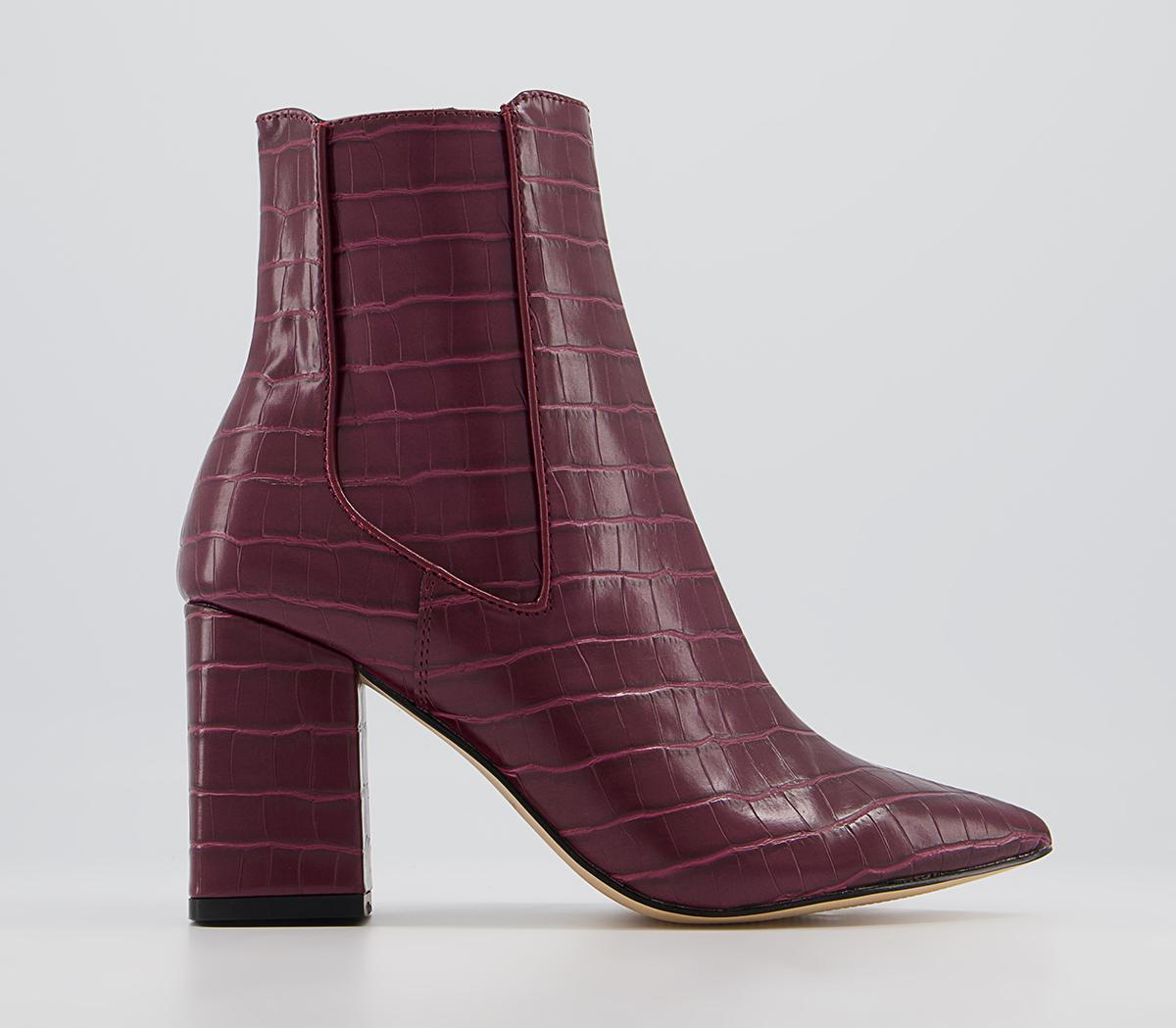 Office Ankara Point Block Heel Boots Office Ankara Point Block Heel Boots Oxblood Croc