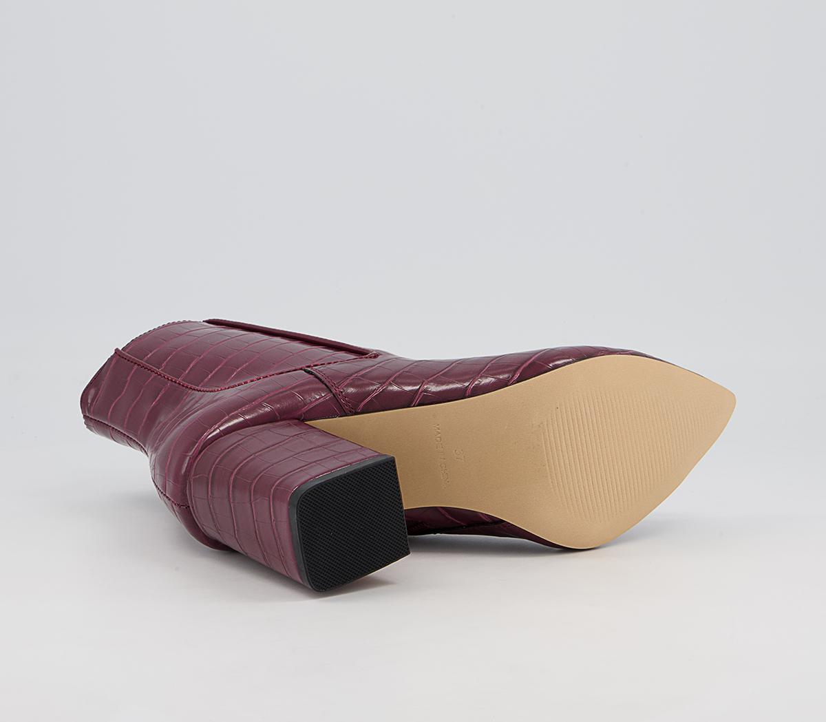 Office Ankara Point Block Heel Boots Office Ankara Point Block Heel Boots Oxblood Croc