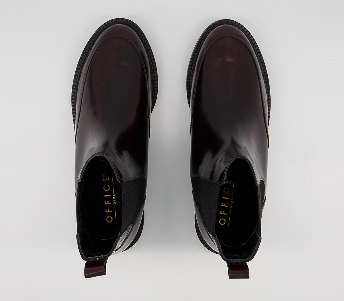 Office Angelos Clean Chelsea Flat Ankle Boots Office Angelos Clean Chelsea Flat Ankle Boots Oxblood Shiny Box Leather