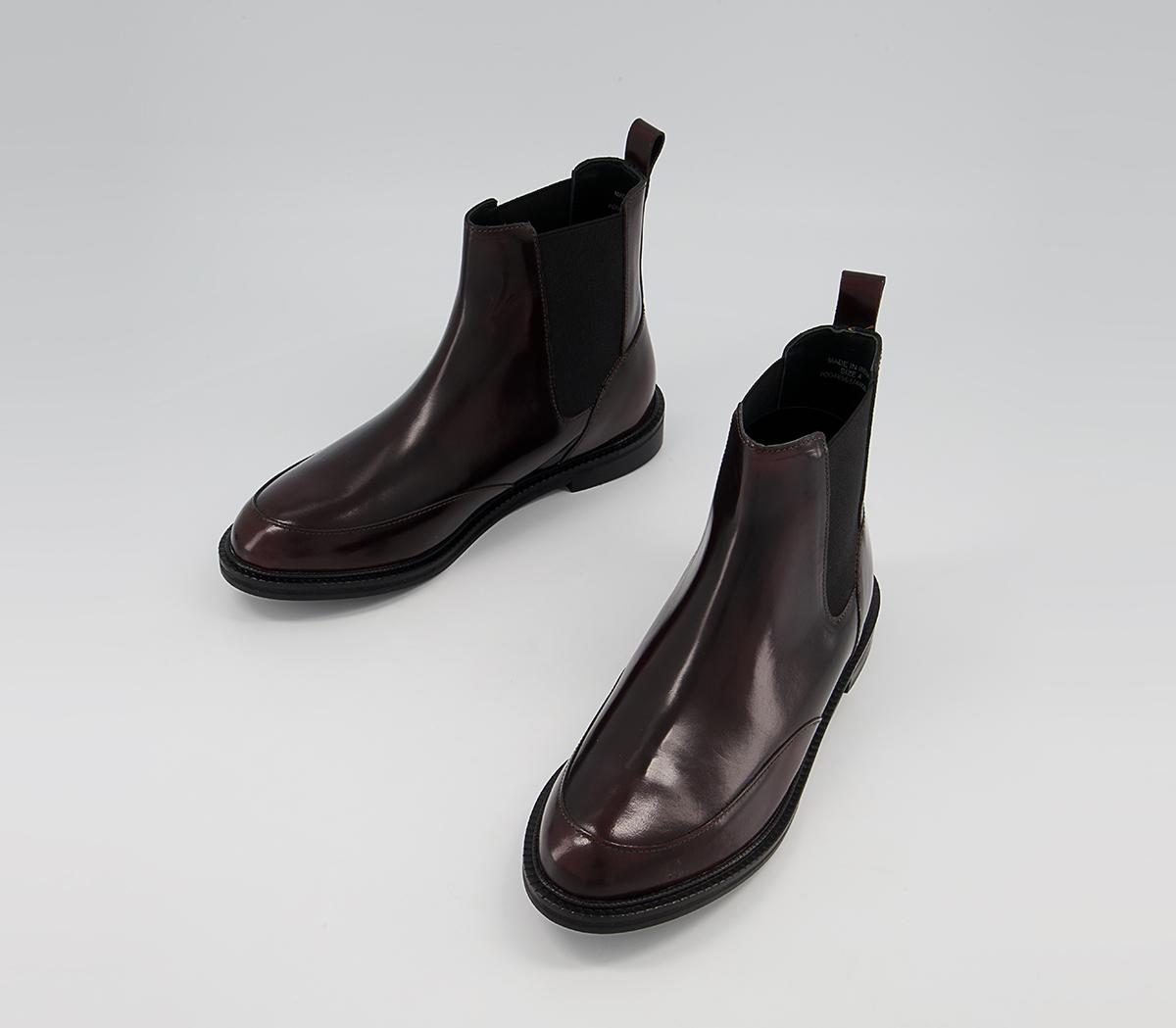 Office Angelos Clean Chelsea Flat Ankle Boots Office Angelos Clean Chelsea Flat Ankle Boots Oxblood Shiny Box Leather