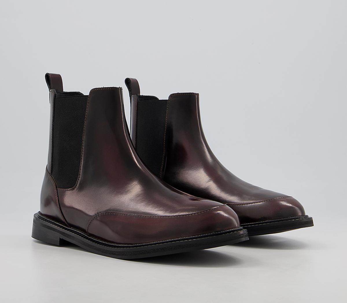 Office Angelos Clean Chelsea Flat Ankle Boots Office Angelos Clean Chelsea Flat Ankle Boots Oxblood Shiny Box Leather