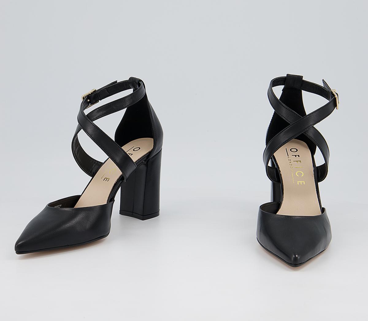 Office Marne Cross Over Pointed Court Block Heels Office Marne Cross Over Pointed Court Block Heels Black Leather