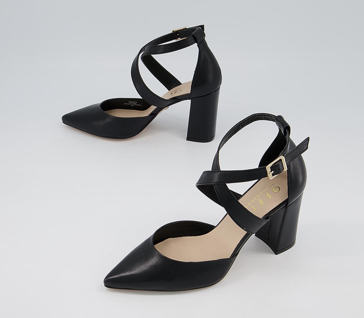 Office Marne Cross Over Pointed Court Block Heels Office Marne Cross Over Pointed Court Block Heels Black Leather