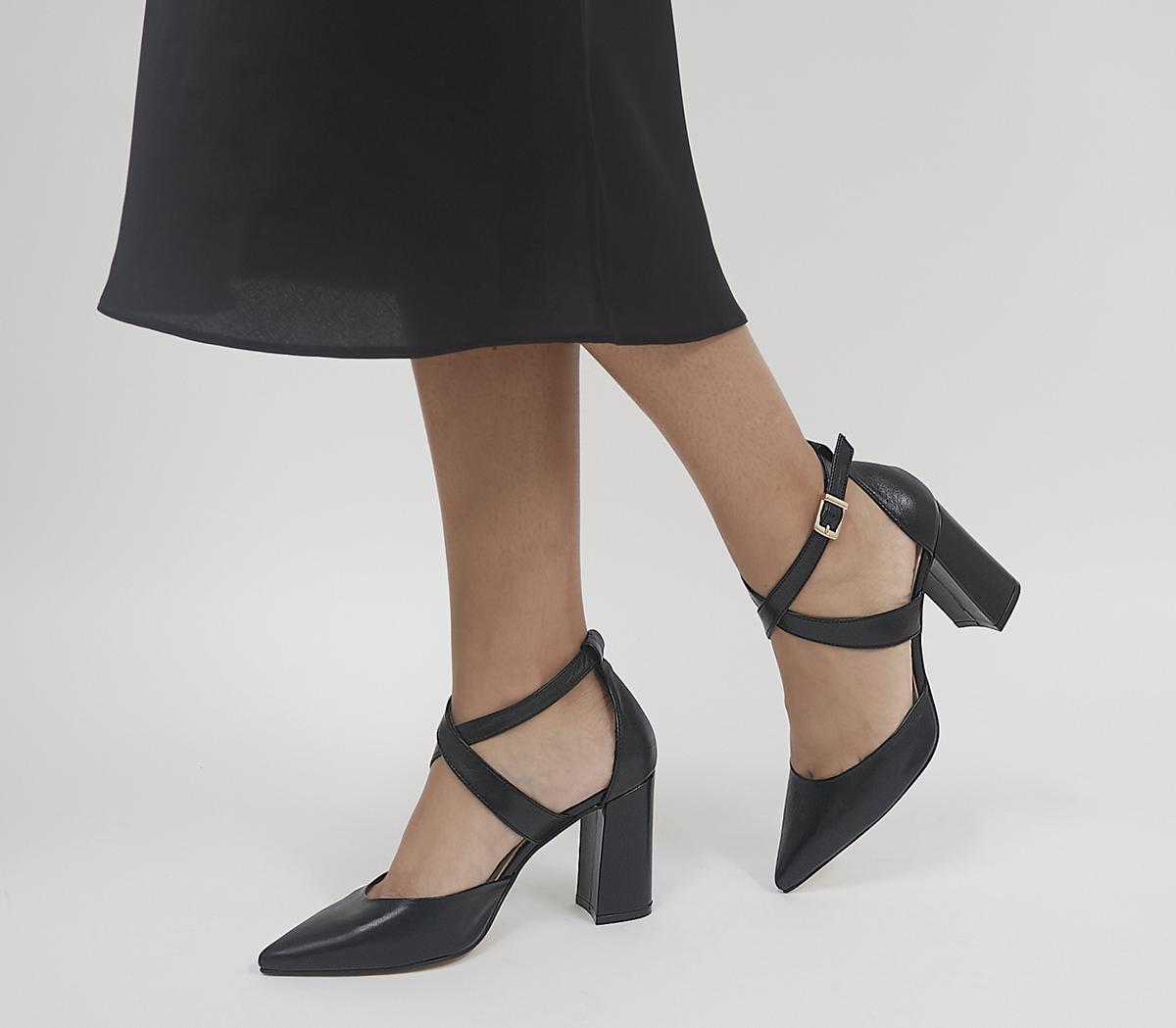 OfficeMarne Cross Over Pointed Court Block HeelsBlack Leather