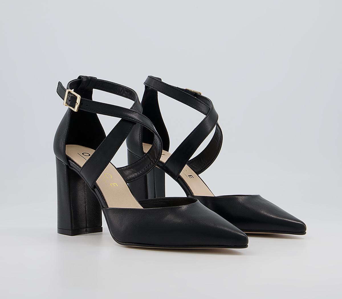 Office Marne Cross Over Pointed Court Block Heels Office Marne Cross Over Pointed Court Block Heels Black Leather