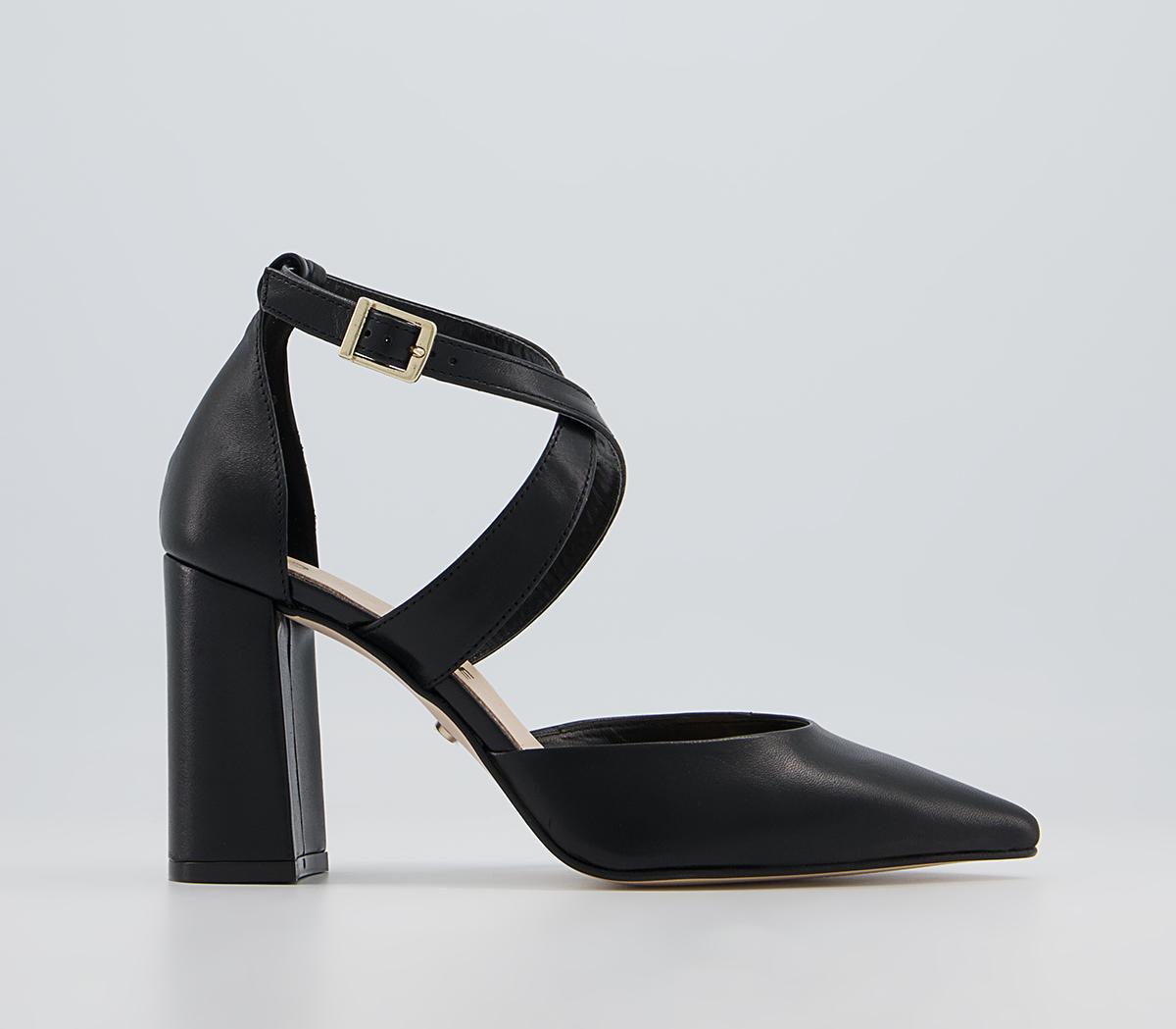Office Marne Cross Over Pointed Court Block Heels Office Marne Cross Over Pointed Court Block Heels Black Leather