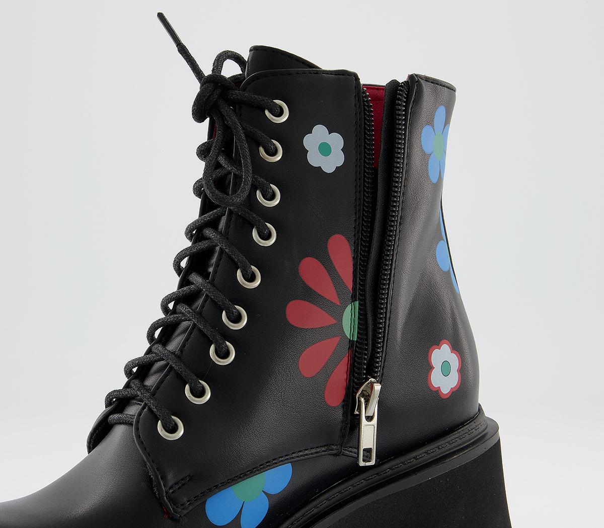 Lamoda Free Spirit Chunky Boots Black Flowers - Women's Ankle Boots