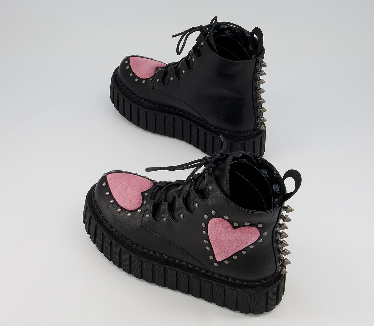 lamoda chunky creeper boots with pink hearts
