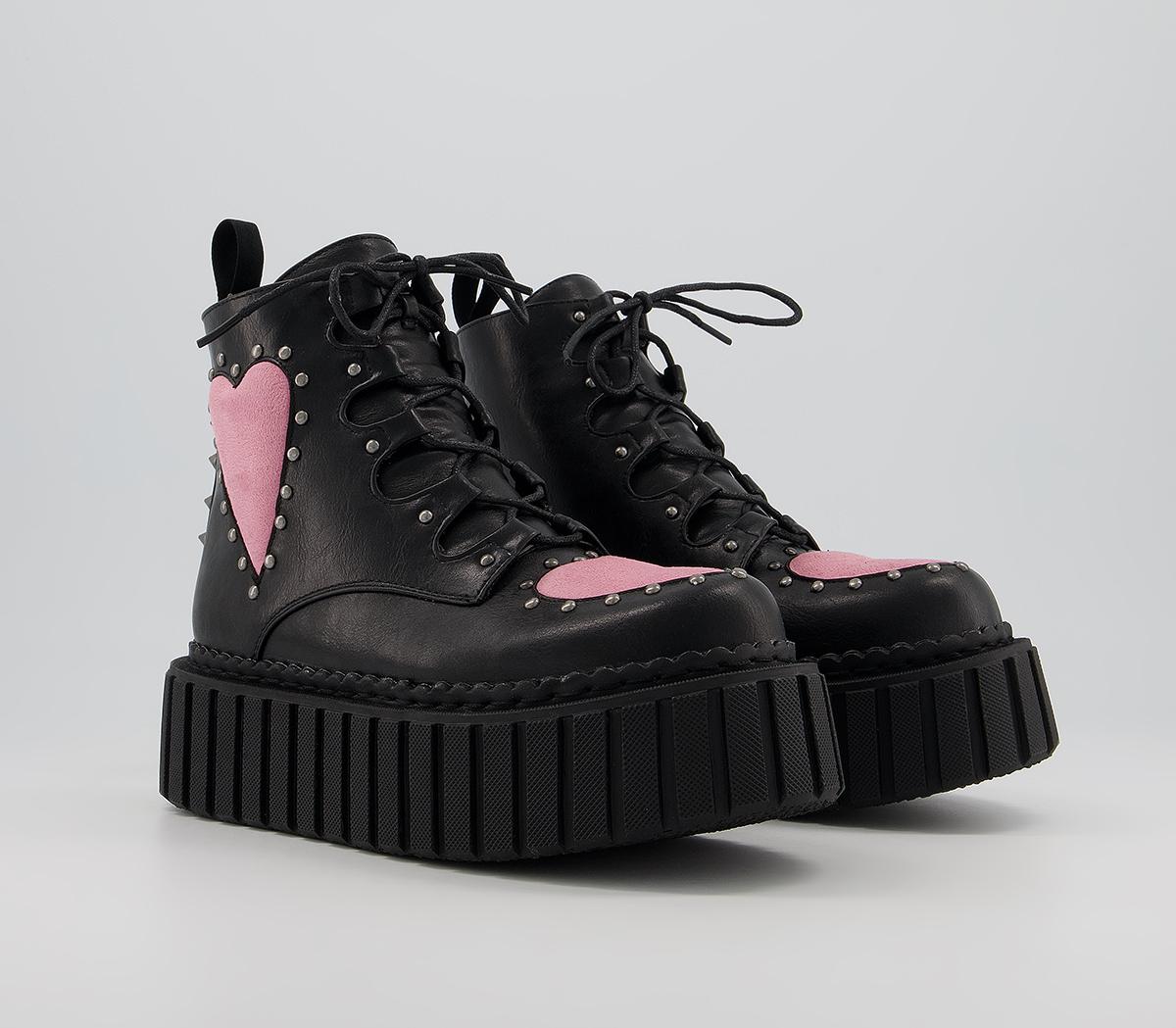 lamoda chunky creeper boots with pink hearts