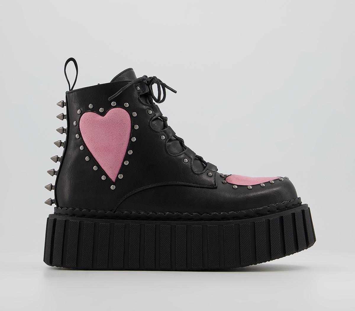 lamoda chunky creeper boots with pink hearts