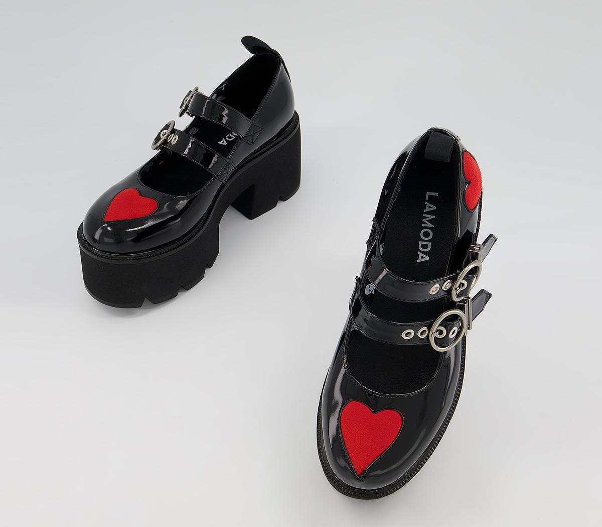 Lamoda Darling Dear Chunky Platform 2 Strap Shoes Black Red - Flat ...