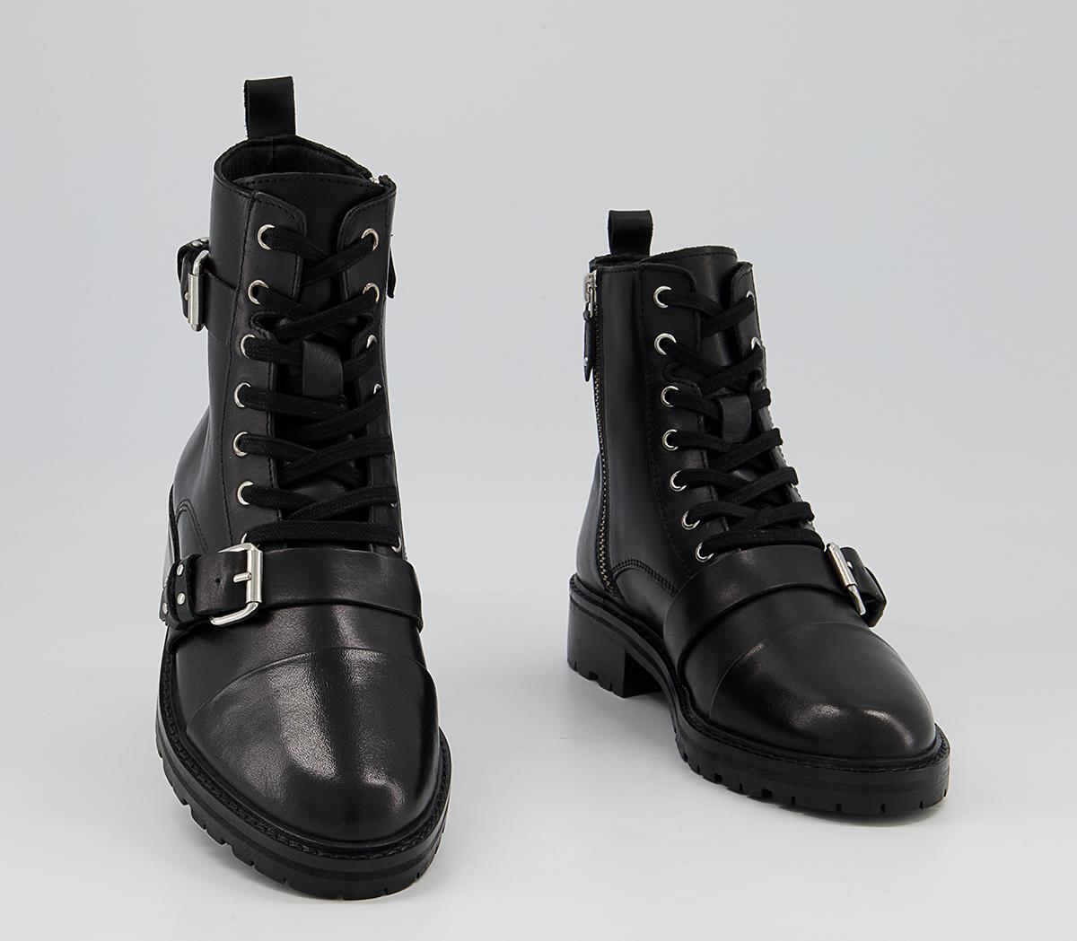 OFFICE Ambrosa Lace Up Strappy Studded Boots Black Leather - Women's Boots