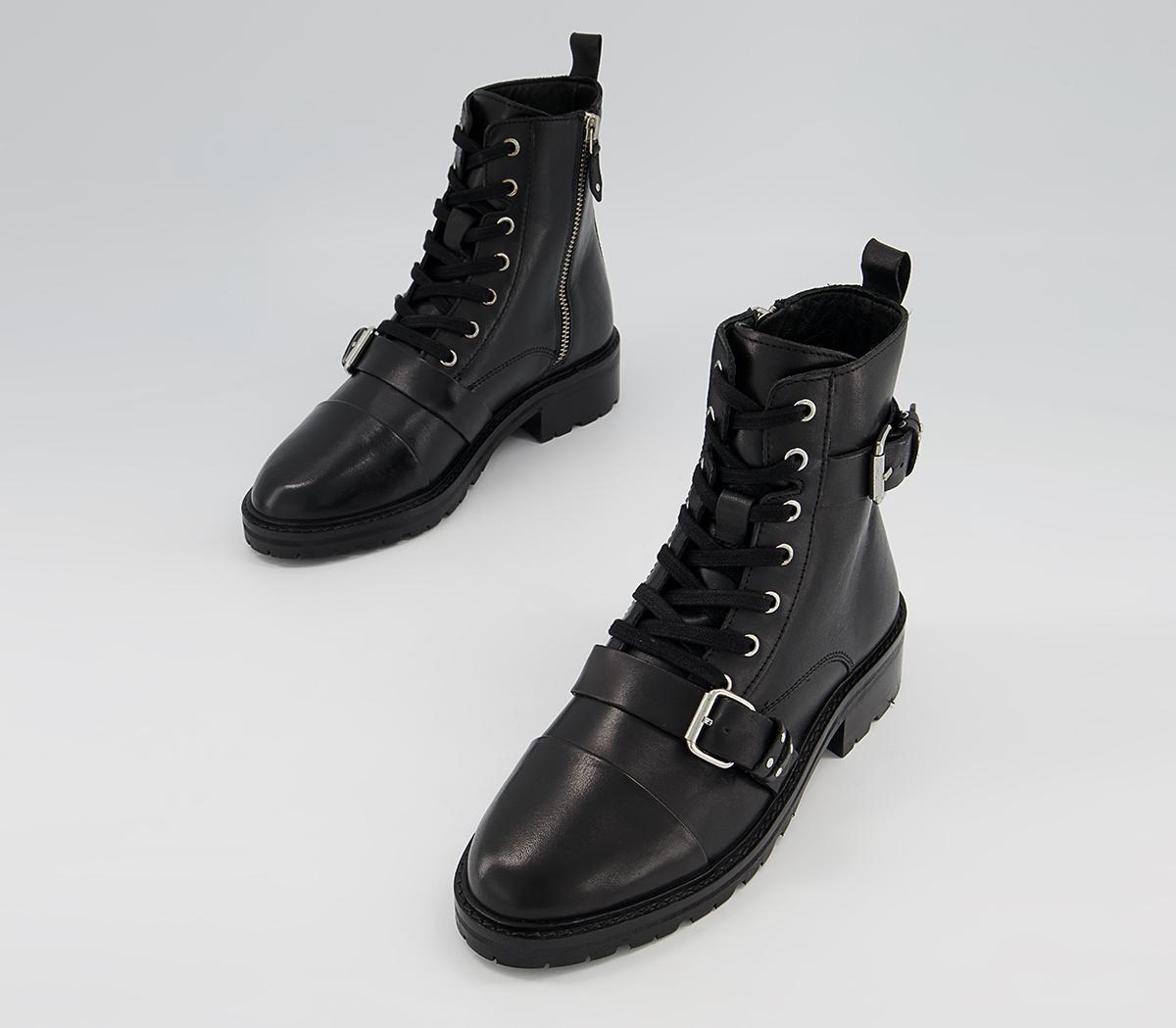 OFFICE Ambrosa Lace Up Strappy Studded Boots Black Leather - Women's Boots