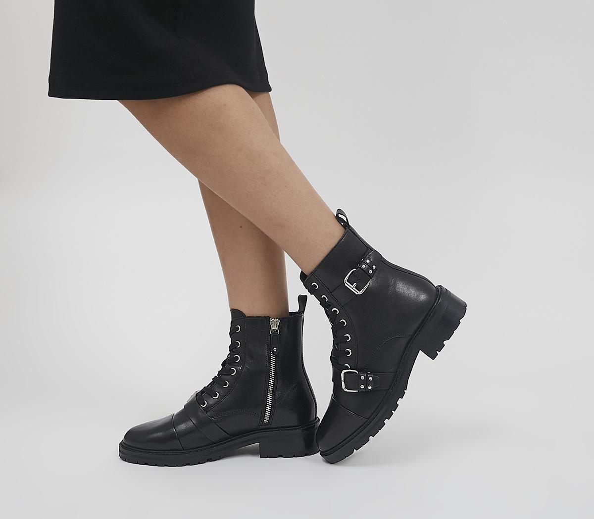 OfficeAmbrosa Lace Up Strappy Studded BootsBlack Leather