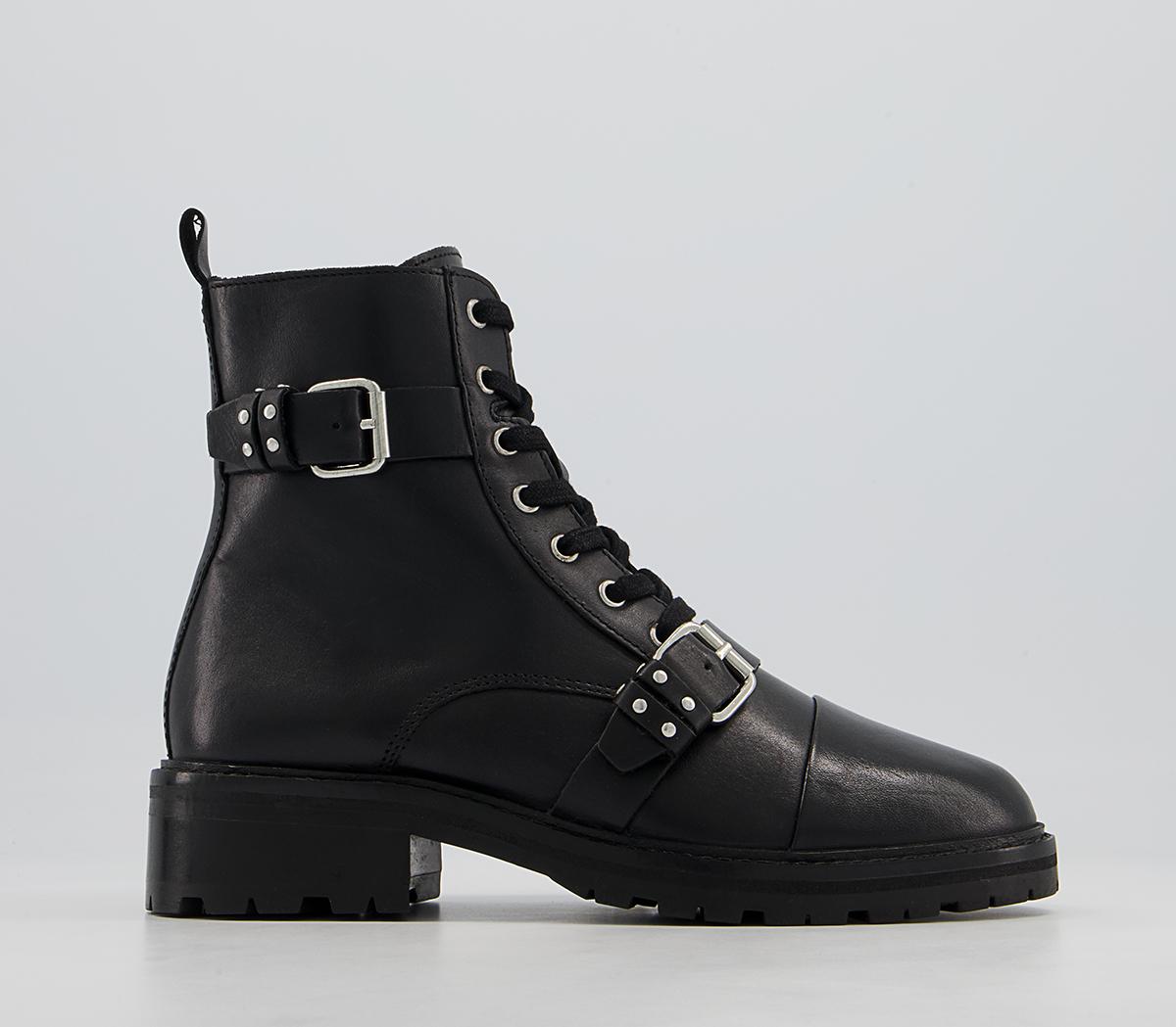 OFFICE Ambrosa Lace Up Strappy Studded Boots Black Leather - Women's Boots
